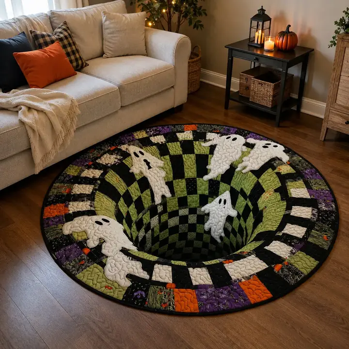 Checkerboard vortex rug with white ghosts